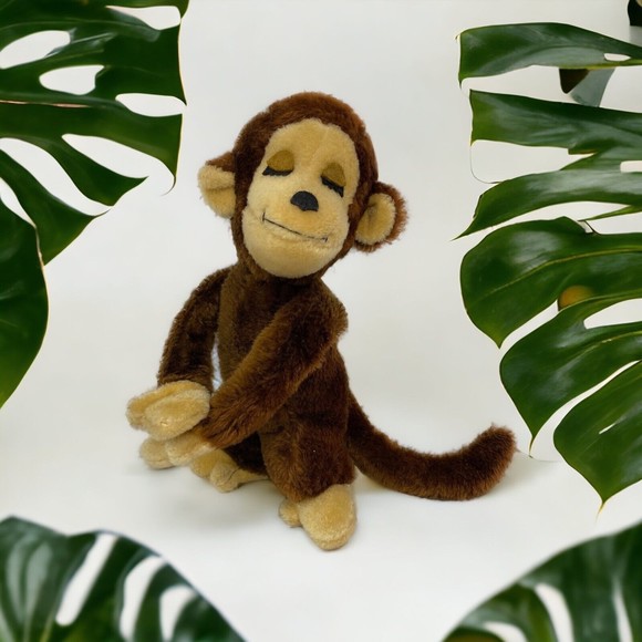 Vintage R. Dakin Monkey Plush Hugging Boy Stuffed Animal Toy Smiling 10.25 Inch - Picture 1 of 9